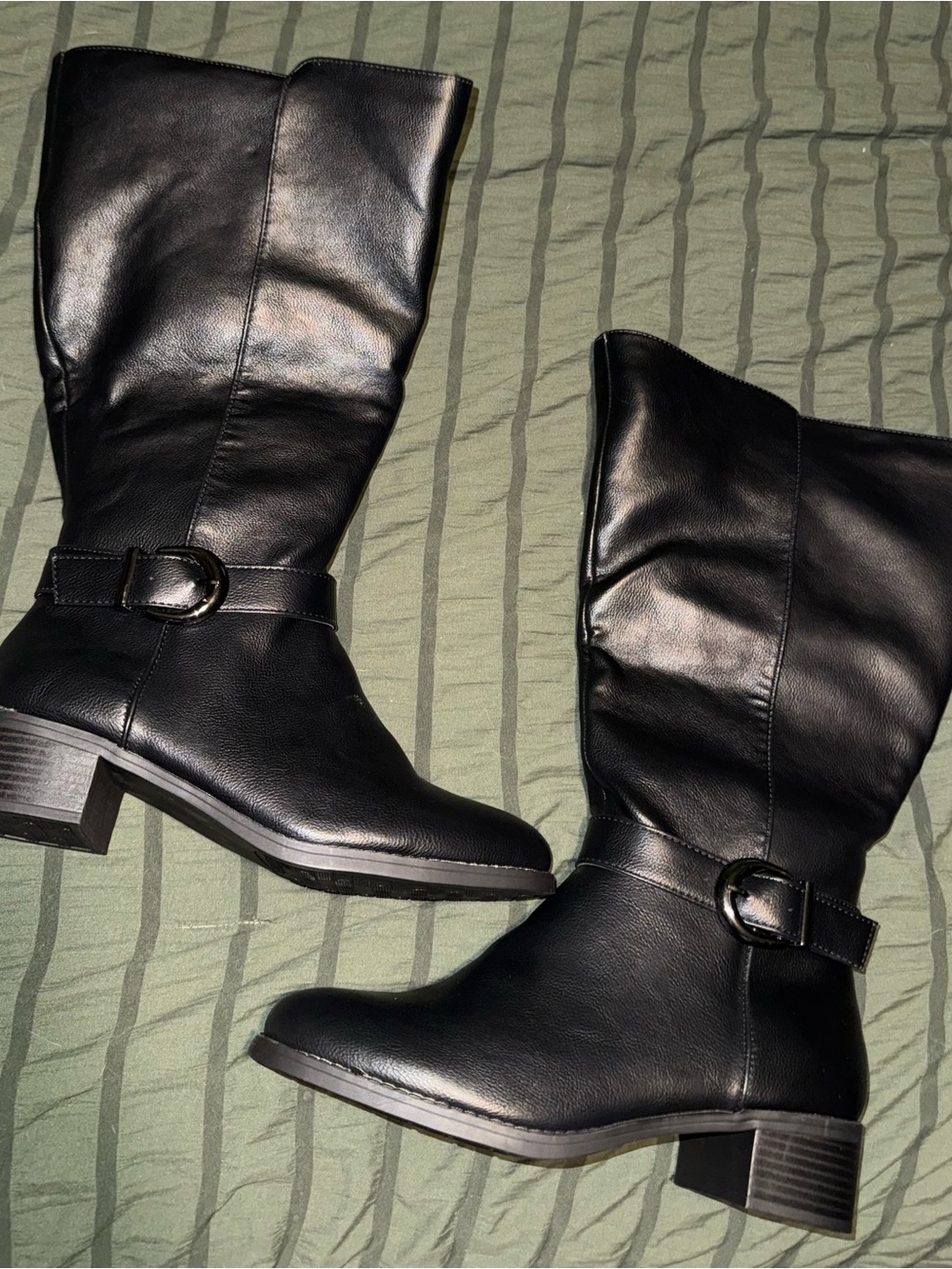 Hawkwell Black Mid-Calf Buckle Heeled Boots